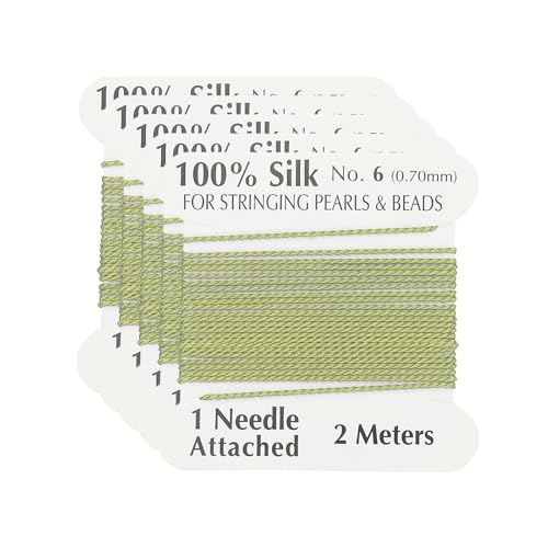 PATIKIL Silk Cord Thread, 5 Pcs Pure Silk Beading Thread Cord Size 0.6 mm with The Knotting Pearls Needle Attached, Light Green - color: Light Green