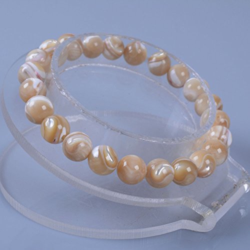 Justinstones 8mm Round Beads Stretch Bracelet 7 Inch Unisex - color: Khaki Mother Of Pearl