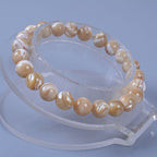 Justinstones 8mm Round Beads Stretch Bracelet 7 Inch Unisex - color: Khaki Mother Of Pearl