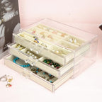 Weiai Acrylic Jewelry Box 3 Drawers, Velvet Jewellery Organizer, Earring Rings Necklaces Bracelets Display Case Gift for Women, Girls, Beige - color: Beige