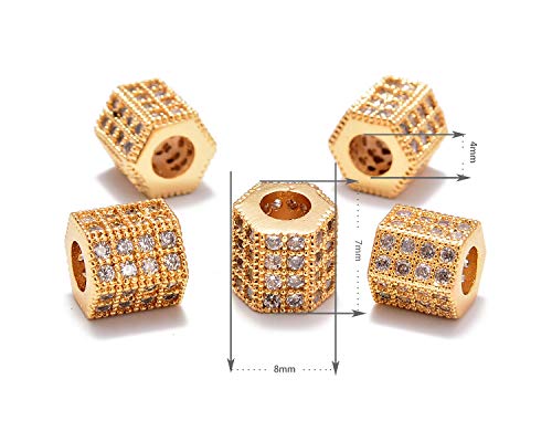 AD Beads Zircon Pave Rhinestones Big Hole Hexagon Spacer Beads 7x8mm 5Pcs Clear on Gold - color: 5 Pcs Clear on Gold Hexagon (7x8mm)