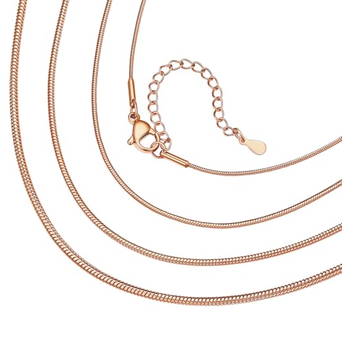 ChainsHouse Snake Chain Necklace for Women 1.2mm, 14-30" Adjustable with 5cm Extender for Pendants Lockets, Rose Gold/Stainless Steel/Black/14K Gold Hypoallergenic Dainty Jewelry Gift - color: B: 1.2MM-Rose Gold, size: 28.0 Inches