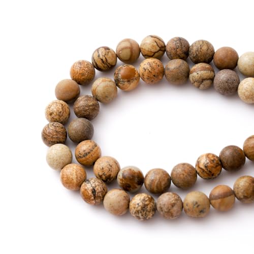 6mm 60pcs DIY Natural Brown Picture Stone Beads Round Healing Crystal Gemstone Loose Beads for Jewelry Making Handmade Bracelet Necklace - color: Brown Picture, size: 6mm