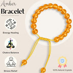 Amazing Gemstone Amber Quartz Bracelet for Women Men's Gifts - Protection Healing Crystal Bracelet - 8mm Gemstone Beaded Adjustable Bracelet Pulseras Para Hombres Mujer Stocking Stuffers - color: Amber