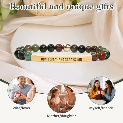 INSYOHO Dont Let the Hard Days Win Bracelet – Inspirational Healing Crystal Bracelet for Women & Men, Agate & Amethyst Beaded Adjustable, Motivational Gift for Stress Relief & Positivity - color: Green