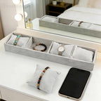 Framendino, 4 Slots Velvet Tray Jewelry Organizer with Pillow for Display Bracelet Watch Grey