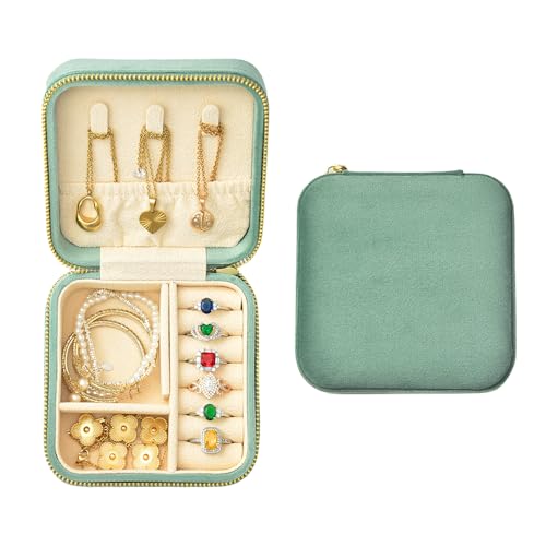 TAIMY Travel Jewelry Case, Small Plush Velvet Jewelry Box for Women and Girls, Portable Jewelry holder organizer for Rings Earrings Necklaces Bracelets(Mint) - color: Mint