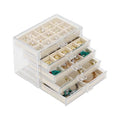 CLUQMEIK Acrylic Jewelry Organizer Box with 5 Drawers, 50 Grids Clear Earring Box Organizer with Adjustable Velvet Trays, Jewelry Storage Organizer for Women Girls, Beige