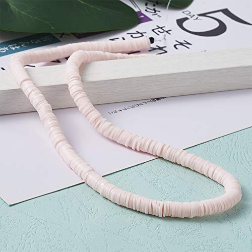 10 Strands 4mm Flat Round Polymer Clay Beads Strands Flat Disc Clay Beads Clay Spacer Bead for DIY Boho Bracelet Necklace Earring Jewelry Making (Misty Rose) - color: Misty Rose, 4x1mm