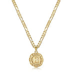 KissYan Initial Necklaces for Women, 14K Gold Plated Round Letter Pendant Capital Monogram Necklace Alphabets from A-Z Figaro Chain Jewelry - color: Gold, style: B