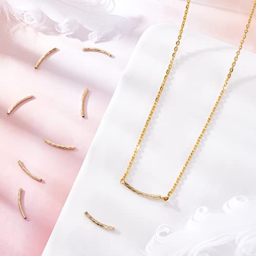 CREATCABIN 1 Box 40Pcs Gold Curved Tube Beads 24K Real Gold Plated Brass Sleek Noodle Fish Scales Bead Long Large Hole Spacer Connectors for DIY Jewelry Making Bracelets Earrings Crafts Findings - color: Gold