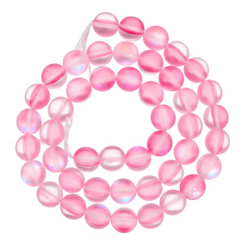 uxcell Matte Crystal Glass Beads 8mm Synthetic Frosted Shining Semi-Precious Round Loose Beads Synthetic Moonstone for Jewelry Making DIY Bracelet, Pink - color: Pink, size: 8mm