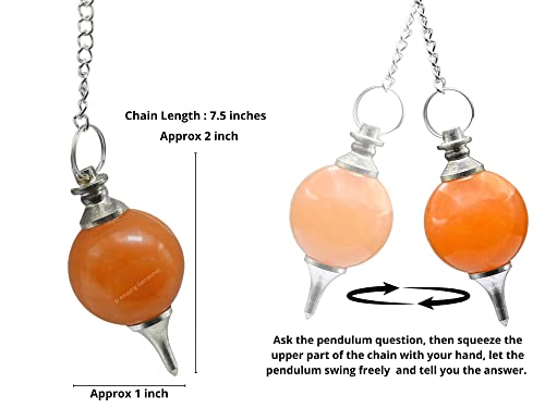 Amazing Gemstone Red Aventurine Crystal Ball Pendulum for Divination - Dowsing Pendulum Necklace with Chain and Quartz Bead for Reiki Healing and Crystal Grid Meditation - color: Red Aventurine