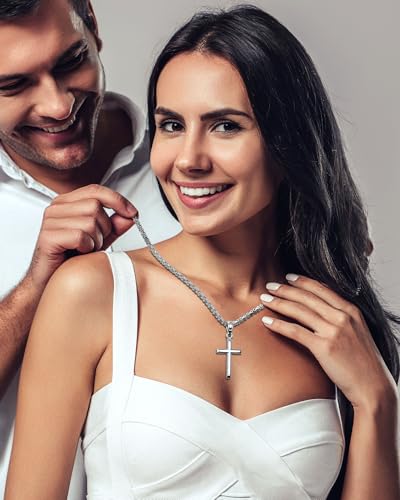Exquisite Cross Necklace for Men and Women, Silver/Gold/Black Cross Chain with Top-grade 316L Stainless Steel Cross Pendant, 18-24 Inch Box/Byzantine Chains - color: Elegant Silver, size: 22 Inch=56CM(Men's Average Length), style: Byzantine Chain with Med