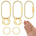 3pcs Gold Key Ring Gold Carabiner With 6 O-Rings Brass Key Rings Bulk Keychain Locking Chain Organizer Holder Screw Lock Keychain Clip Purse Bag Charm Clip Security for Keys Charms for Handbags