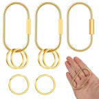 3pcs Gold Key Ring Gold Carabiner With 6 O-Rings Brass Key Rings Bulk Keychain Locking Chain Organizer Holder Screw Lock Keychain Clip Purse Bag Charm Clip Security for Keys Charms for Handbags