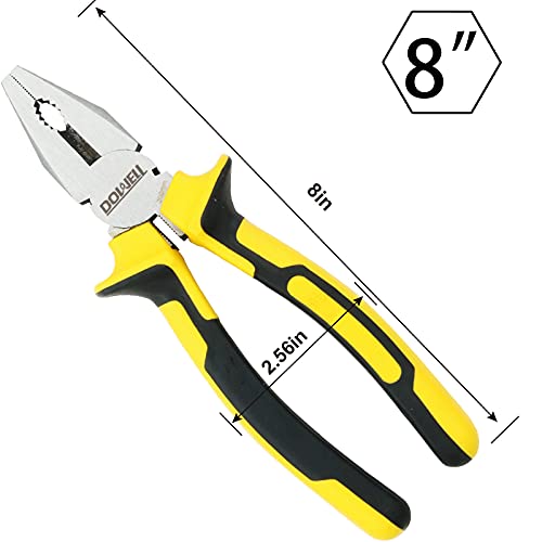 DOWELL Lineman's Pliers - 8 Inch Combination Pliers with Cutter, Nickel Chromium Steel Construction, Professional Handle - size: 8" Lineman's Pliers