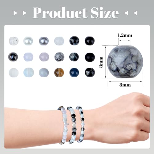 DUQGUHO 8mm Black Beads for Bracelets Black and White Glass Beads for Jewelry Making Glass Round Bead Necklaces DIY Crafts Kit 360PCS - color: 1-Black