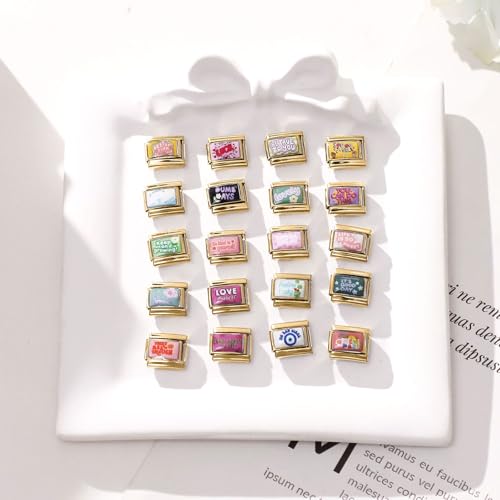 Italian Charms Bracelet Sets with 1Pcs Starter Brascelet 9Pcs Charms 9mm Italian Modular Charm Bracelet DIY Module Jewelry Gifts - color: A-Starter Bracelet Set Gold Pink