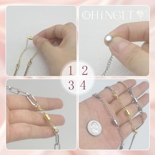OHINGLT Necklace Extender Magnetic Clasps Chain Extenders for Necklaces,Gold and Silver Magnetic Necklace Clasps and Closures with Bracelet Extension - color: 5Pcs Gold