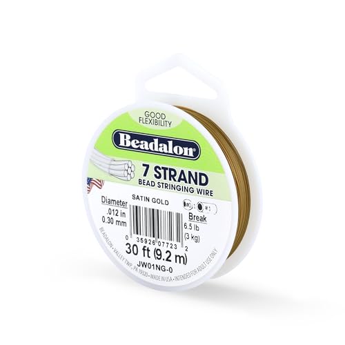 Beadalon 7 Strand Stainless Steel Bead Stringing Wire, 0.012 in / 0.30 mm, Satin Gold, 30 ft / 9.2 m - color: Satin Gold, style: .012 in / 0.30 mm , 30 ft / 9.2 m