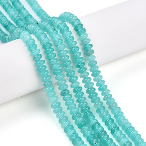 1 Strand Natural White Jade Rondelle Beads Strands Dyed Gemstone Beads Spacers for Jewelry Making Bracelets Necklace DIY Crafts 4.5x2.5~3mm 14.5" About 142~148pcs/strand Dark Turquoise - color: Dark Turquoise