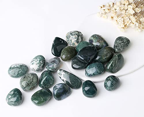 MAIBAOTA Moss Agate Crystals Bulk Tumbled Polished Natural Gemstones for Vase - color: Green-moss Agate Stone, size: 100 g
