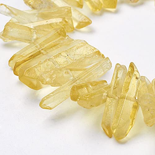 FASHEWELRY 1 Strand Natural Quartz Crystal Points Loose Beads Light Khaki Flat Heishi Gemstone Loose Beads for DIY Jewelry Making - color: Light Khaki