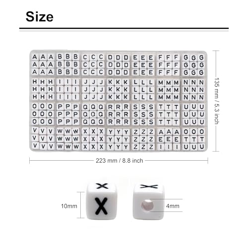 MELIUS 252Pcs 10x10mm Acrylic Large Letter Beads, Square Big Alphabet Paracord Beads for Jewelry Making, DIY Necklaces Collars, Key Chains, Bracelets (White)