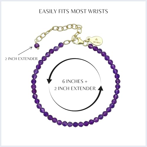 Faceted Bracelet for Women, Certified 925 Sterling Silver with 18K Gold Vermeil Healing Crystal Bracelets for Women - Crystals and Healing Stone Bracelet Women Jewelry for Gift - color: Amethyst