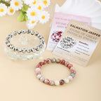 NCB 2.3-Piece 4mm Natural Crystal Gemstone Stretch Bracelets – Handmade Reiki Energy Healing Jewelry for Meditation,Yoga, Unisex - color: 2PCS ( Dalmation Jasper+Red Plum Blossom Stone ), size: 8mm