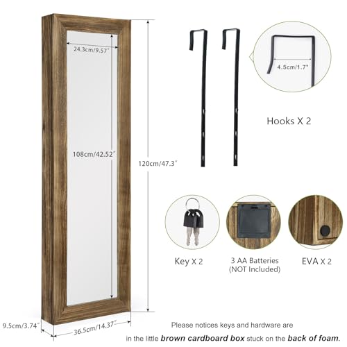SRIWATANA Jewelry Armoire Cabinet, Solid Wood Jewelry Organizer with Full Length Mirror Wall/Door Mounted(Carbonized Black) - color: carbonized black