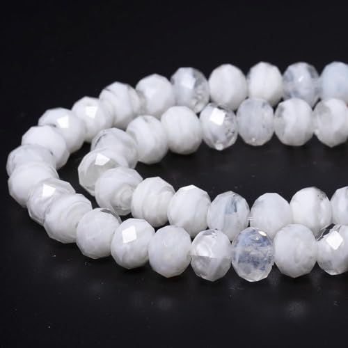7.5×10mm 50pcs Transparent White Faceted Lampwork Glass Beads for Jewelry Making, Flat Round Handmade Murano Beads for Bracelets, Crafts, Friendship Bracelet Kit, Rosary Making - color: Transparent White