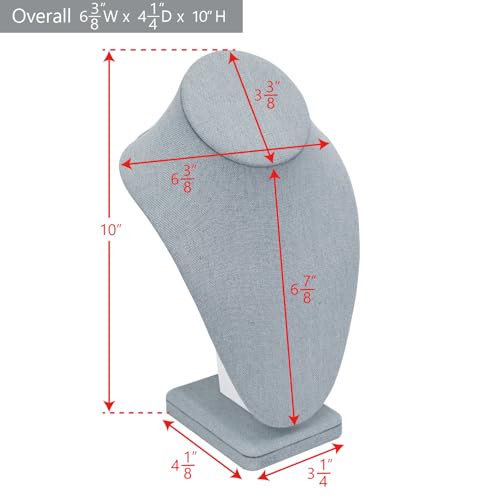 MOOCA 2 Pcs Linen Covered Wood Necklace Display Busts - Elegant Jewelry Chain Mannequins for Necklaces - 6 3/8 W x 4 1/4 D x 10 H in, Dim Grey - color: 5) Dim Grey Linen, 2 pieces