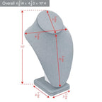 MOOCA 2 Pcs Linen Covered Wood Necklace Display Busts - Elegant Jewelry Chain Mannequins for Necklaces - 6 3/8 W x 4 1/4 D x 10 H in, Dim Grey - color: 5) Dim Grey Linen, 2 pieces