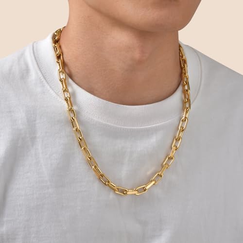 VNOX Paperclip Necklace for Men Women, 4.5/6.5/7mm Solid Diamond-Cut Chunky Stainless Steel Anchor Link Chain Mens Necklaces Jewelry Gifts, 18/20/22/24 Inchs - style: 7MM-Gold