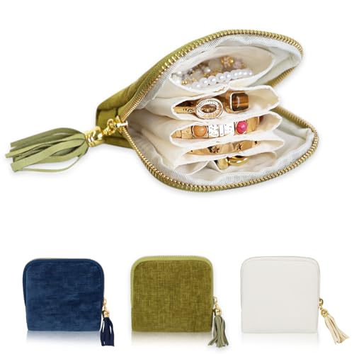 Stratalife Travel Jewelry Case Organizer for Women Wedding Gifts Portable Velvet Pouches for Travel Essentials Jewelry Crystal Bracelets Necklace Storage, Ring Holder Green Tassel - color: Green