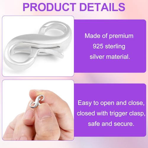 Pndeyo 925 Sterling Silver Lobster Claw Clasps, Double Opening Necklace Enhancer Shortener, Spring Jewelry Clasps for Bracelet Anklet Jewelry Making - color: Silver-1pc-0.59"×0.31"