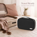 Jewelry Travel Case Organizer for Necklaces, Earrings, Rings, Bracelet, Watch, Soft Sided, Black - color: Black