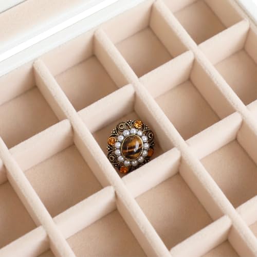Wudygirl Jewelry Organizer Small Jewelry Box 24 Grid Earring Holder Organizer Velvet Jewelry Tray with Clear Lid Ring Holder Display Earring Organizer Storage for Women (Cream) - style: White Cream 24 Grid