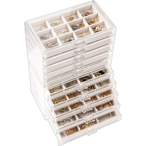 Lolalet Earring Holder Organizer Box Jewelry Storage with 10 Drawers, Clear Acrylic Stackable Earring Case with Adjustable Velvet Trays for Women on Dresser Vanity - Warmwhite,10 Layers - color: Warmwhite, size: 10 Layers