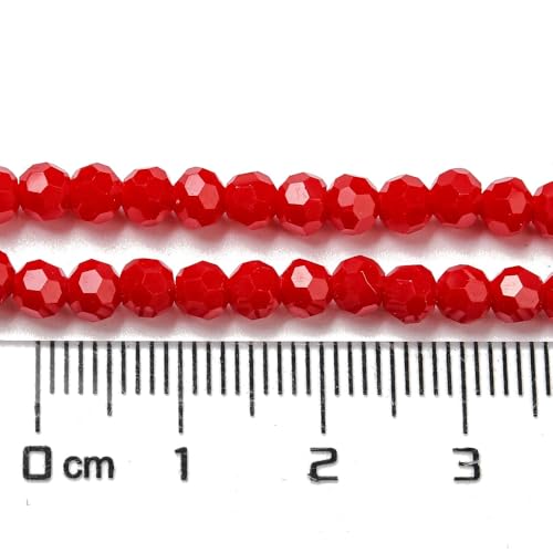 Perlin Czech Bohemian Crystal Glass Beads Faceted Round 4mm 90 Pieces Loose Spacer 1 Strand Beads for DIY Jewelry Earrings Necklace Bracelet Making (Red Opaque) - color: Red opaque