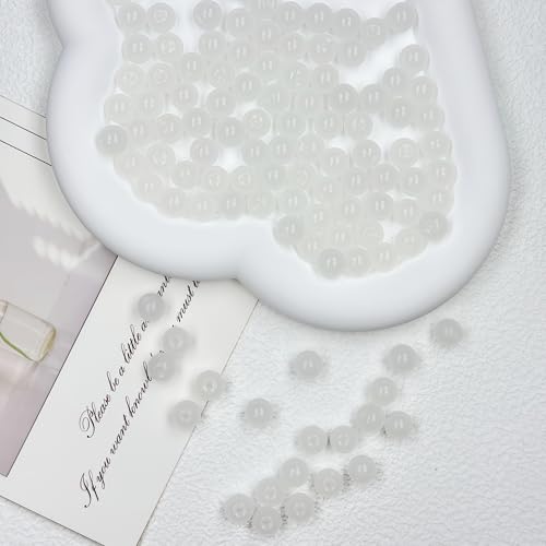 200pcs Glass Beads, 8mm Glass Beads for Barcelet and Jewelry Making DIY Crafts (White) - color: White