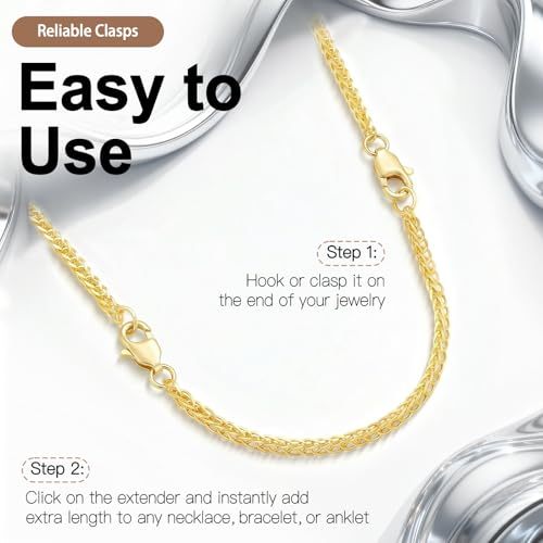 Gold Necklace Extenders for Women, Durable Necklace Extender Sterling Silver for Bracelet & Anklet, Adjustable & Hypoallergenic, Set of 3 Extension Chains (2+4+6 inch | Gold) - color: Gold