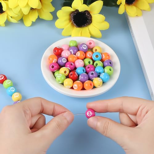 100pcs Billiard Beads with 5.5 Yard Elastic Rope,Acrylic Sports Beads DIY Spacer Bead for Necklace Bracelet Keychains Handmade Jewelry Making Accessories Craft Supplies,12mm (Billiard) - color: Billiard