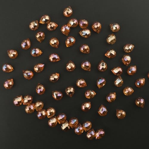 100Pcs Champagne Gold Crystal Glass Beads, 8x10mm Faceted Teardrop Shiny Bulk Beads for Jewelry Making, DIY Crafts - color: Champagne Gold