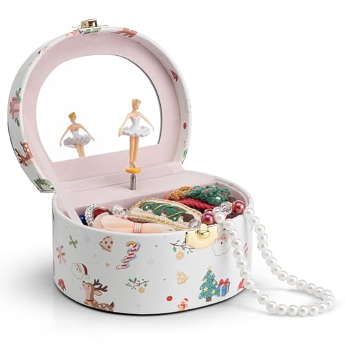 VLANDO Gifts for Girl, Musical Jewelry Box for Girls, Small Kid Music Box with Ballerina, Gifts for Christmas Girls Kids - Christmas White - color: E.Christmas White