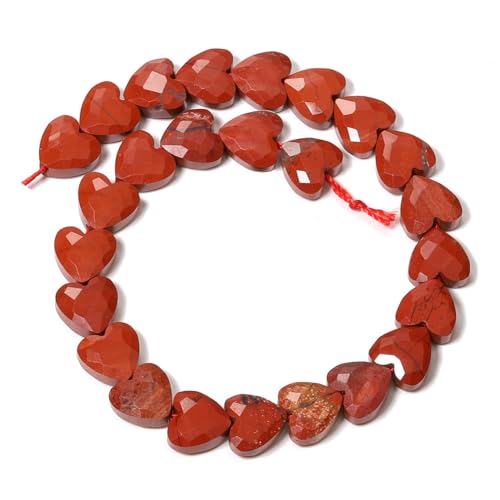 22pcs Faceted Heart Stone Beads Natural Redstone Bead 8mm Crystals and Healing Stones for Jewelry Making Supplies,Friendship Bracelet Kit,Love Gifts - color: Redstone