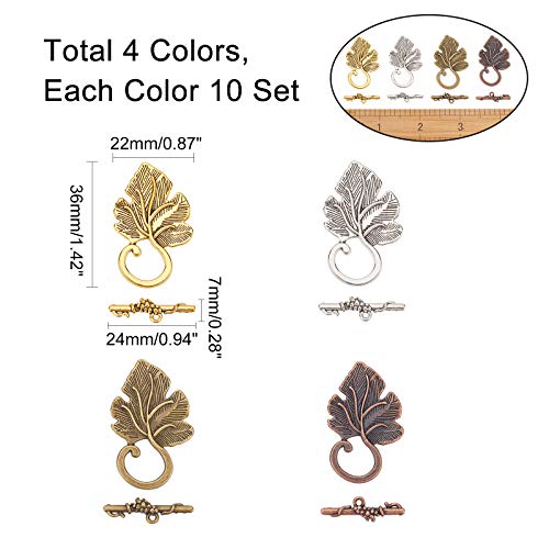 SUPERFINDINGS 40 Sets Tibetan Style Leaf Toggle Jewelry Clasps 4 Colors Necklace Toggle Clasp Alloy Metal T-bar Closure Clasps for Necklace Bracelet Jewelry Making DIY Craft,1.42x0.87x0.18Inch