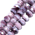 7.5×10mm 50pcs Purple White Faceted Lampwork Glass Beads for Jewelry Making, Flat Round Handmade Murano Beads for Bracelets, Crafts, Friendship Bracelet Kit, Rosary Making - color: Purple White